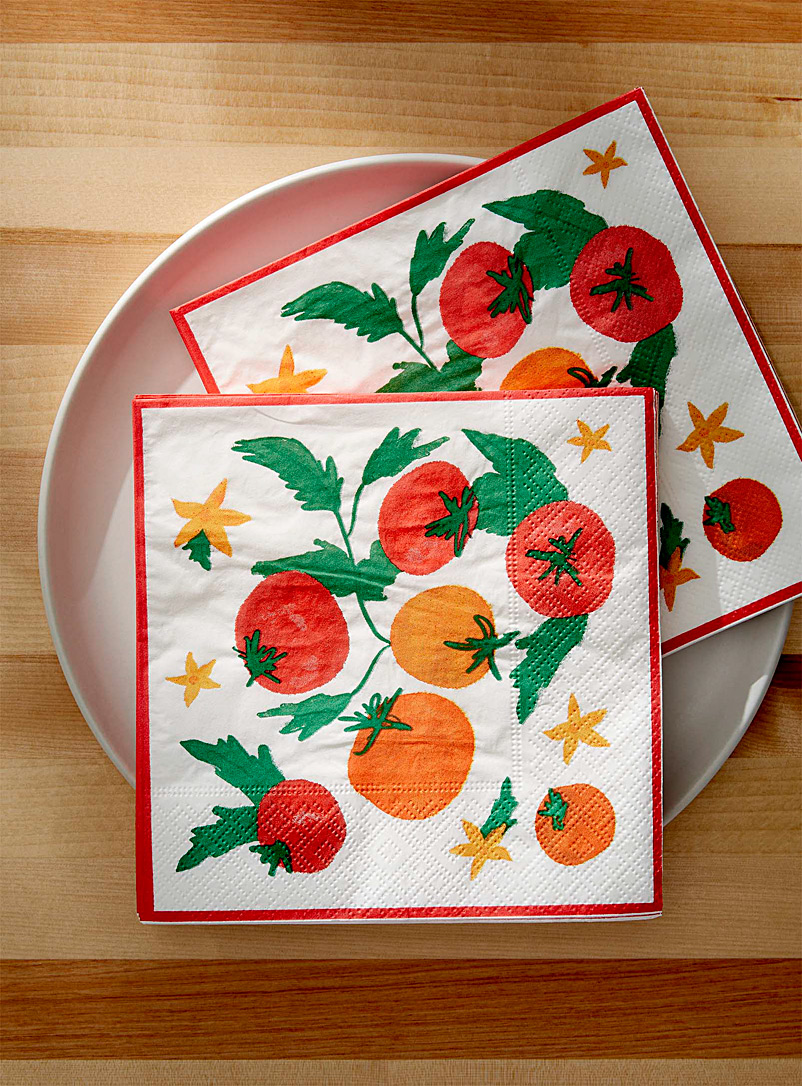 Simons Maison Patterned White Fresh tomatoes paper napkins 16.5 x 16.5 cm. Pack of 25.