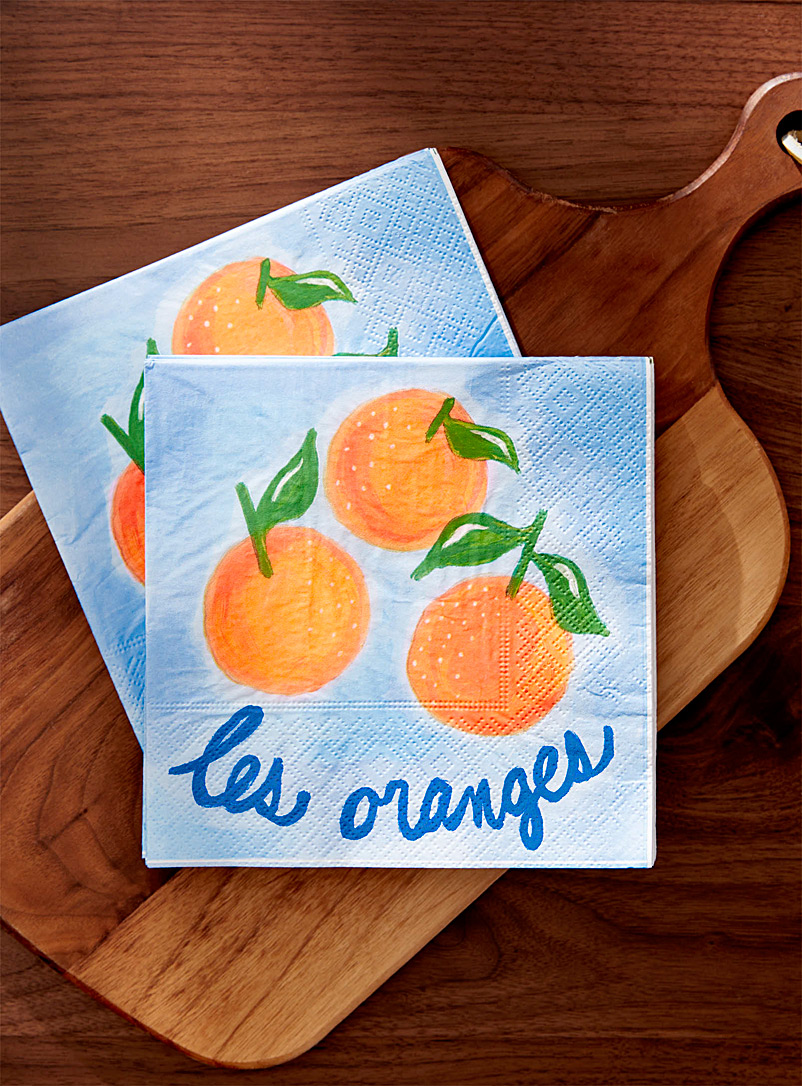 Simons Maison Patterned Blue Les oranges paper napkins 16.5 x 16.5 cm. Pack of 25.