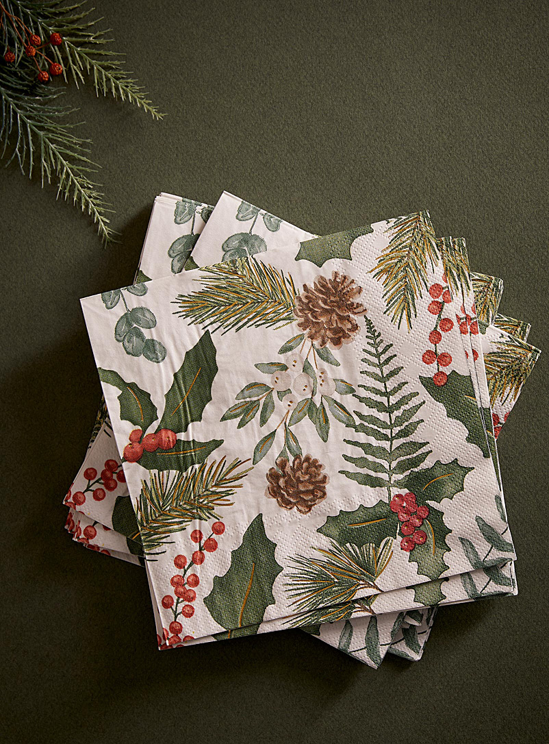 Simons Maison Assorted Pine cones and berries paper napkins 16.5 x 16.5 cm. Pack of 25.