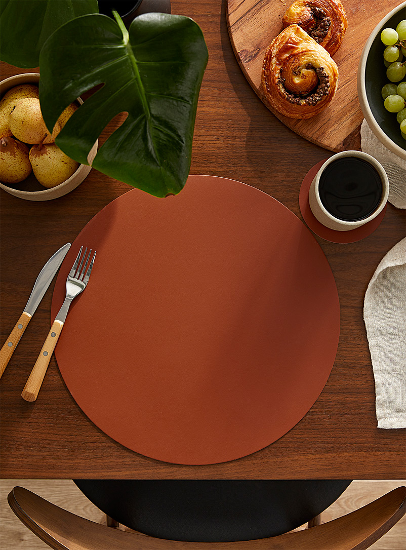 Cognac Recycled Leather Placemat, Red Leather Placemats