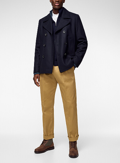 PS Paul Smith Navy/Midnight Blue Minimalist wool peacoat for men