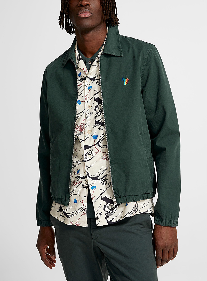 PS Paul Smith Green Embroidered zebra brushed cotton jacket for men