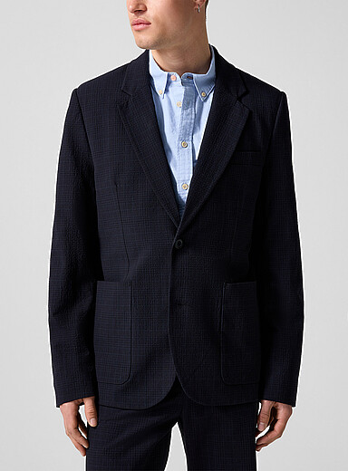PS Paul Smith Navy/Midnight Blue Seersucker check jacket for men