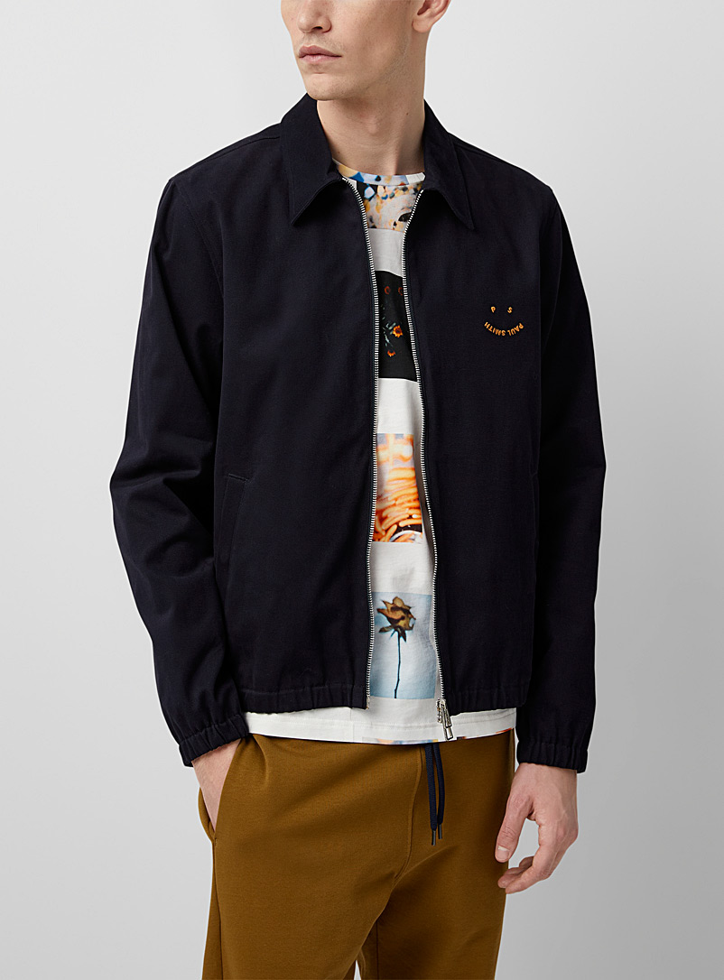 PS Paul Smith Marine Blue Happy embroidered coach jacket for men