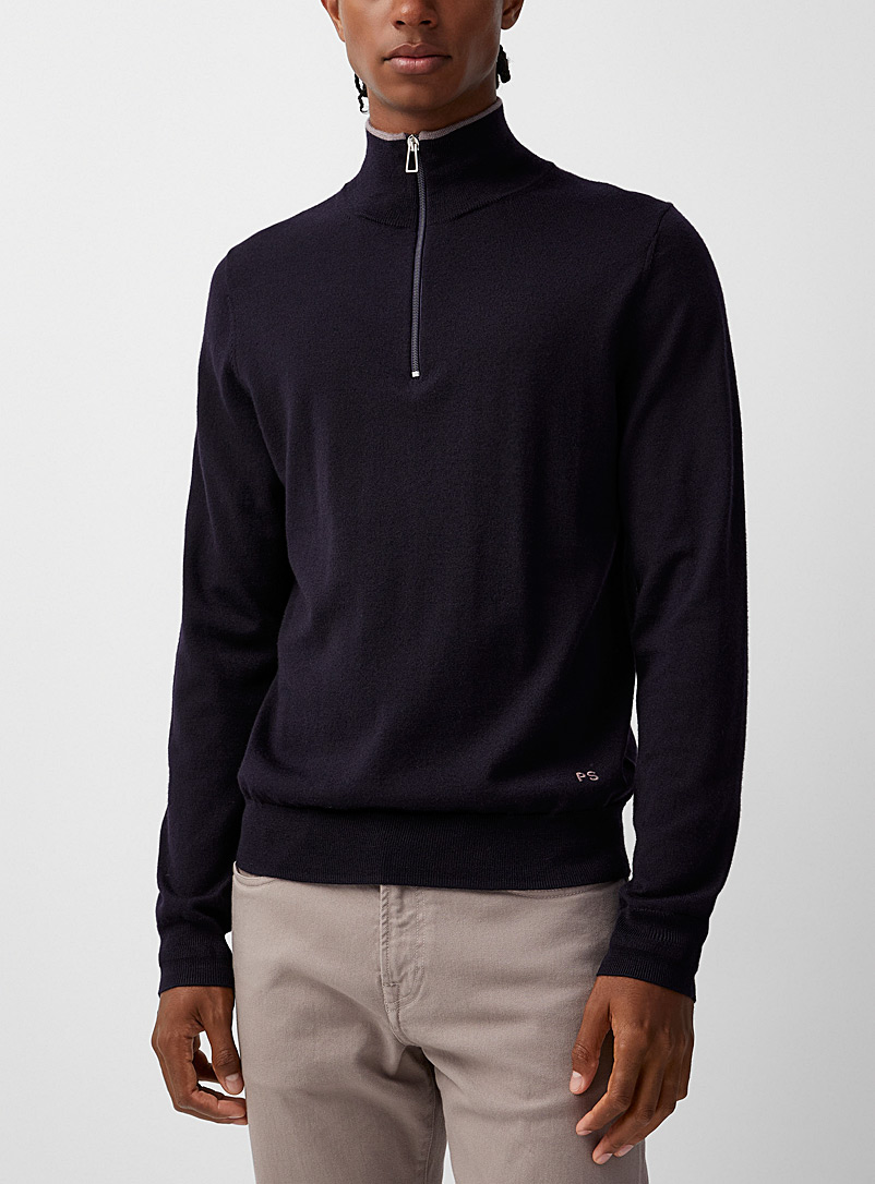 PS Paul Smith Marine Blue Accent edging zippered collar sweater for men
