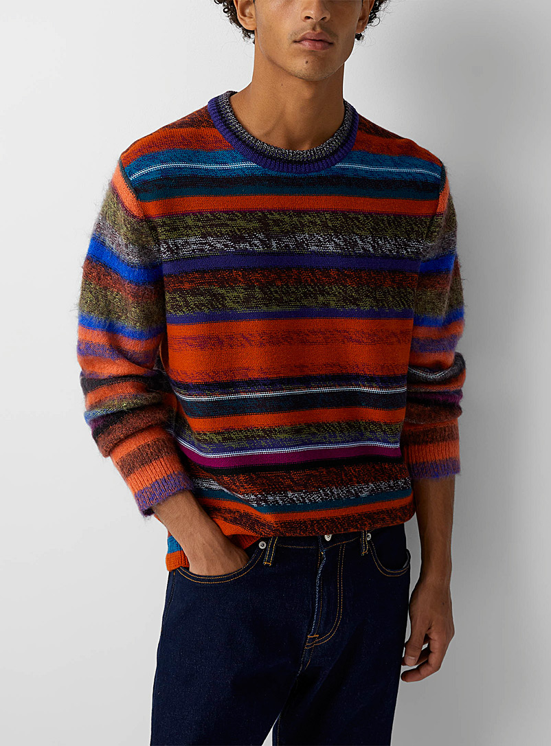 PS Paul Smith: Le pull mohair rayures vibrantes Gris pour homme