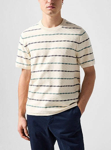 PS Paul Smith Off White Embossed stripes short-sleeve sweater for men