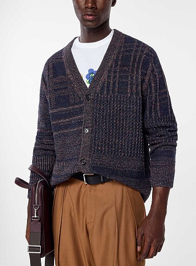 PS Paul Smith: Le cardigan effet patchwork Bleu marine - Bleu nuit pour homme