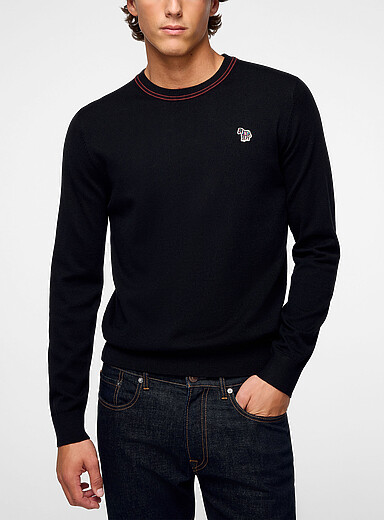 PS Paul Smith Black Zebra patch striped collar sweater for men