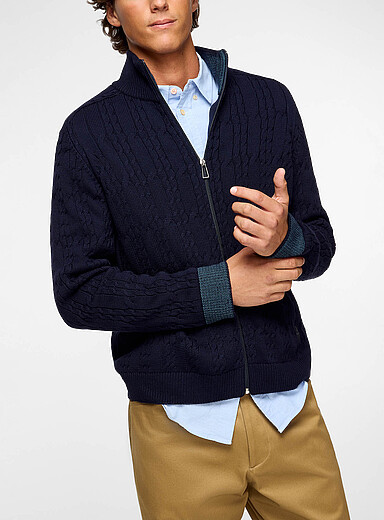 PS Paul Smith Navy/Midnight Blue Cable-knit zip-up cardigan for men