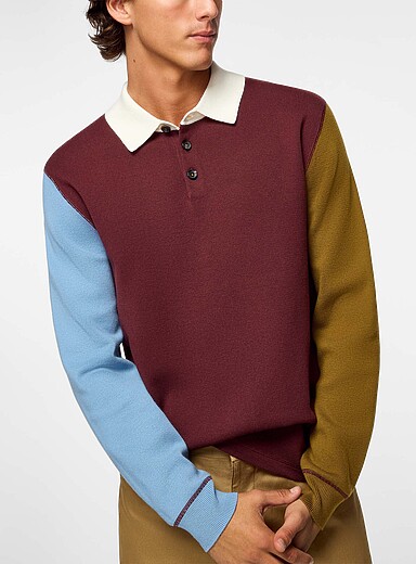 PS Paul Smith Burgundy Colour-block knit polo shirt for men