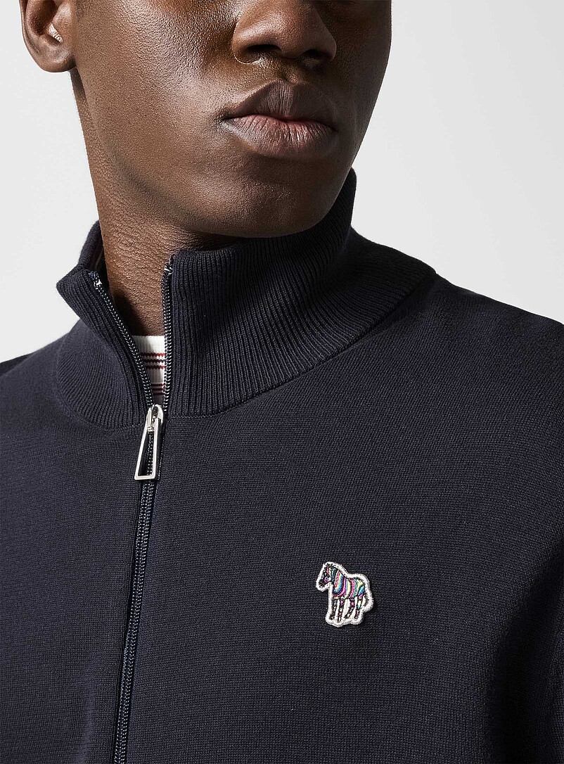 Paul Smith Navy/Midnight Blue Zebra patch zippered cardigan for men