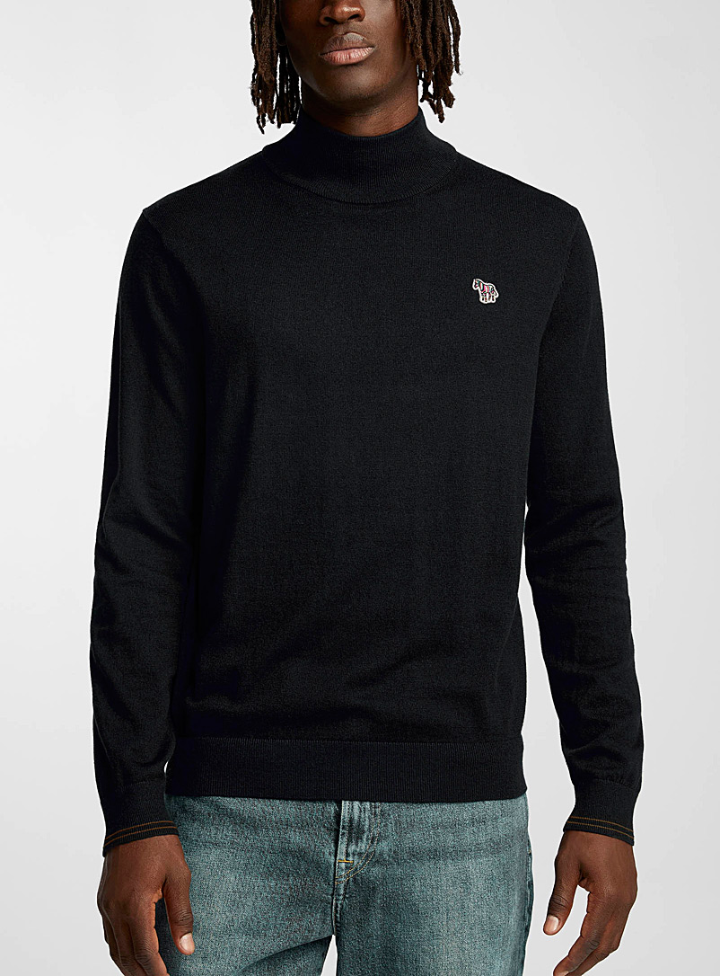 PS Paul Smith Black Zebra patch mock-neck sweater for men