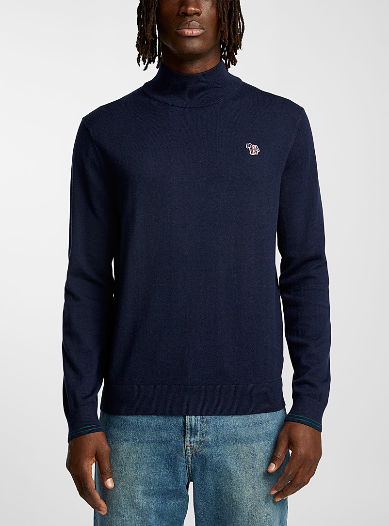PS Paul Smith Marine Blue Zebra patch mock-neck sweater for men