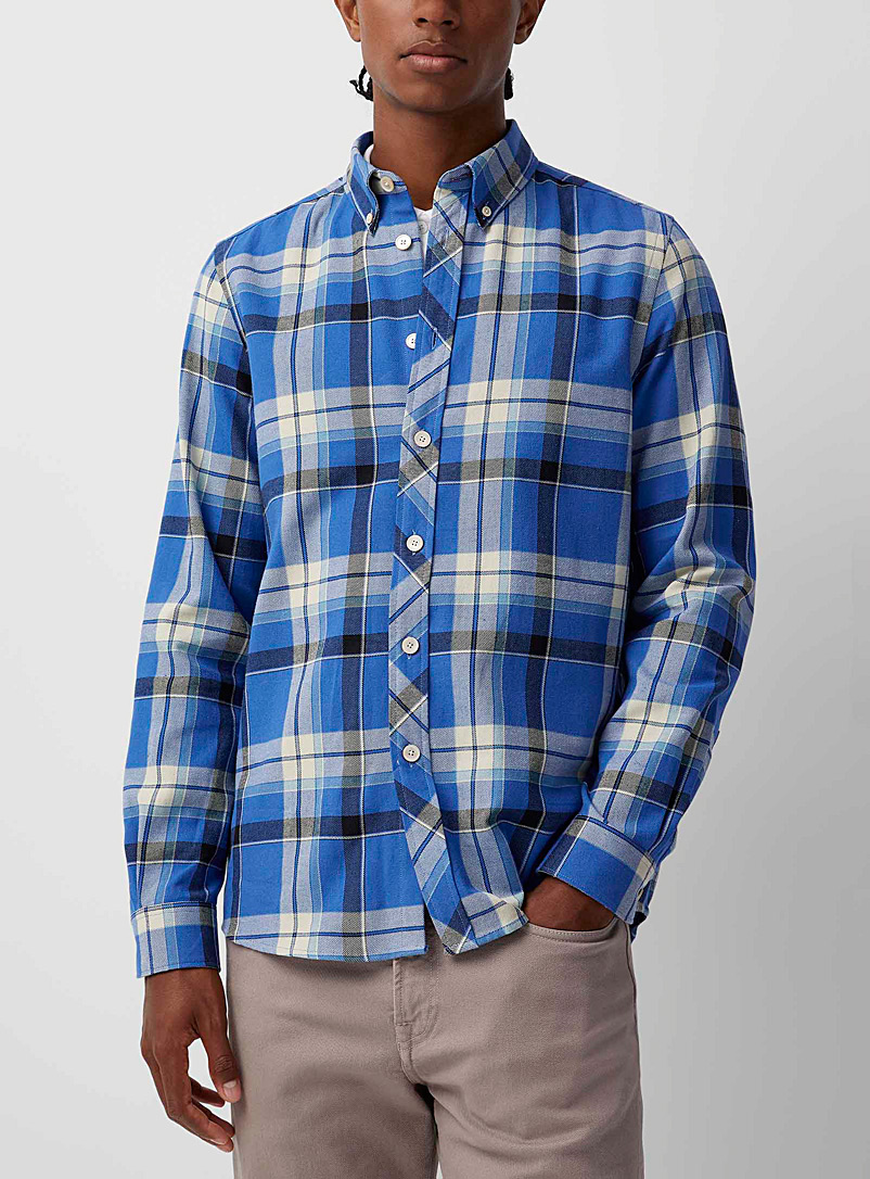 PS Paul Smith Marine Blue Cotton and linen checkered shirt for men