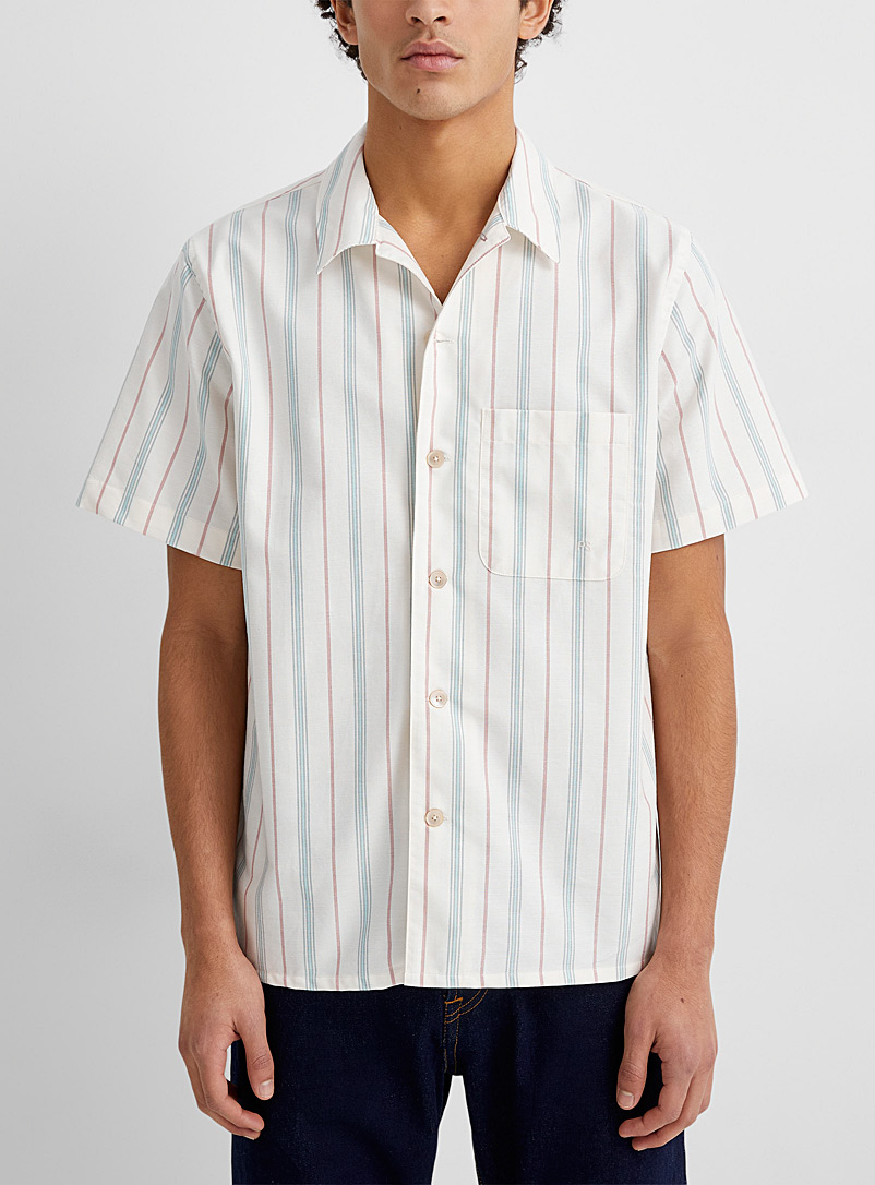 PS Paul Smith: La chemise rayée col ouvert Blanc pour homme