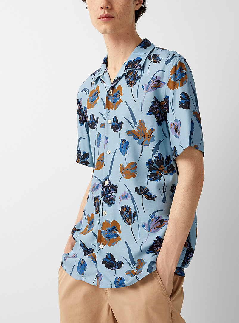 PS Paul Smith Baby Blue Artistic flowers shirt for men