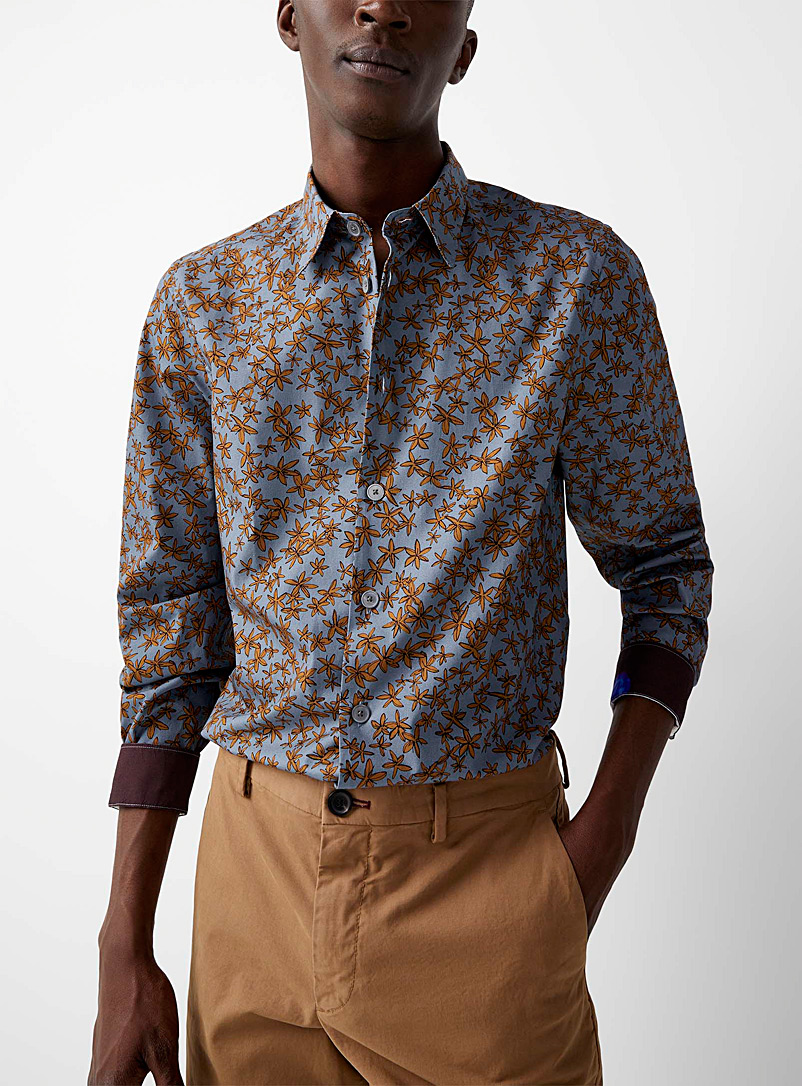 PS Paul Smith: La chemise coton fleurs étoilées Bleu pâle-bleu poudre pour homme