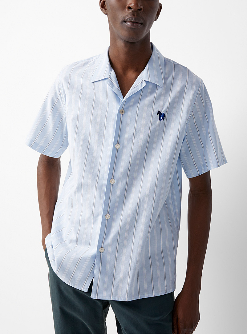 PS Paul Smith Blue Open-collar striped shirt for men