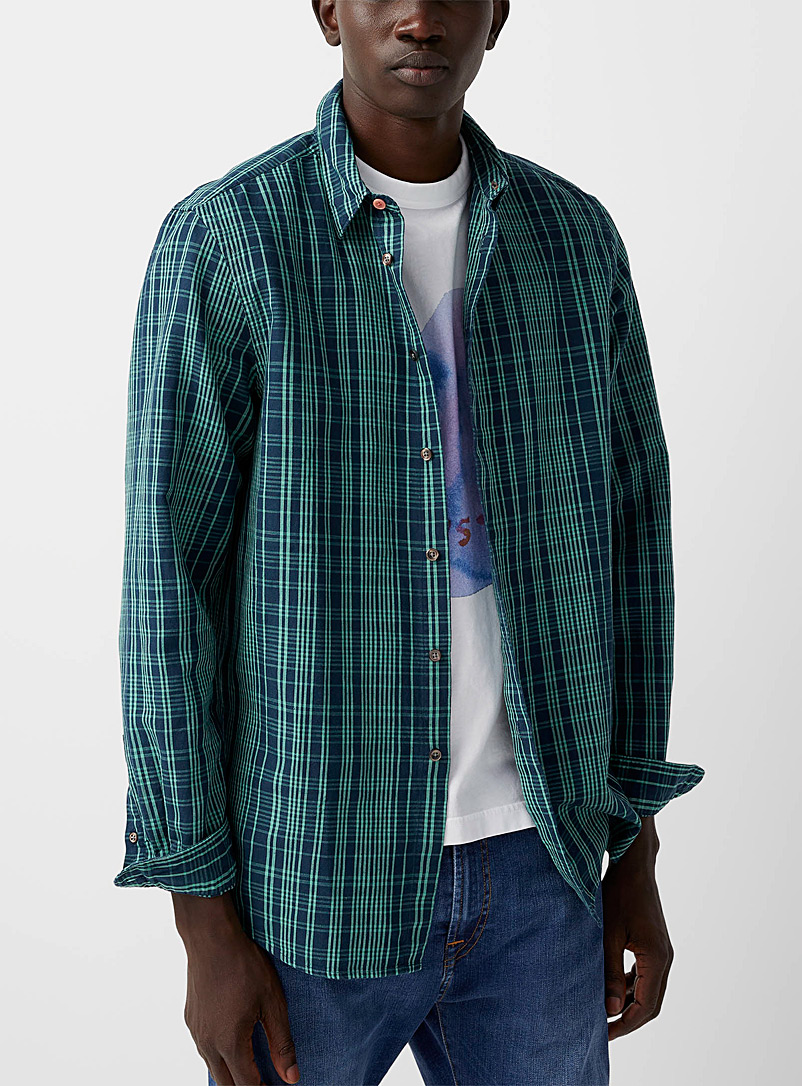 PS Paul Smith Kelly Green Cotton and linen checkered shirt for men