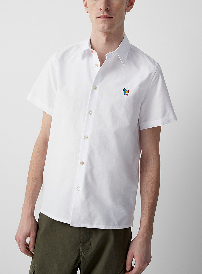PS Paul Smith White Embroidered zebra piqué shirt for men