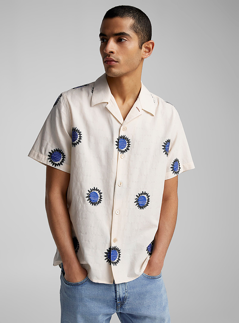 PS Paul Smith Ivory White Embroidered suns shirt for men