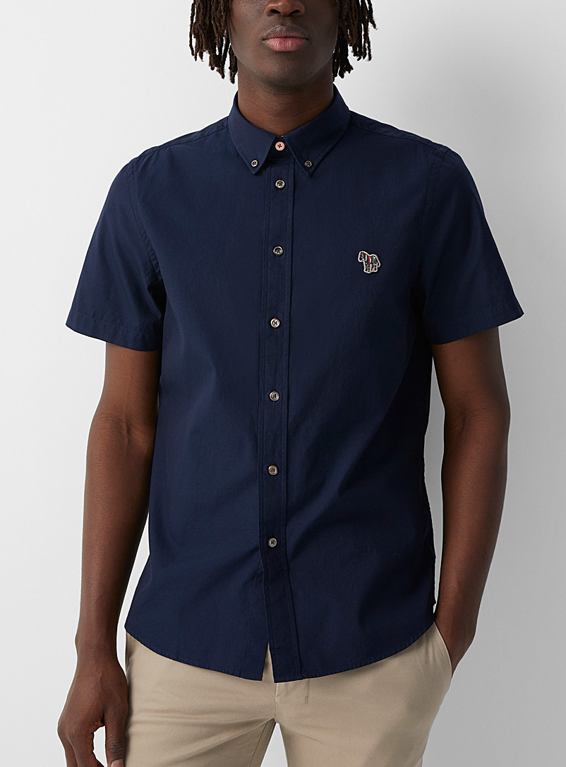 PS Paul Smith Marine Blue Embroidered zebra shirt for men