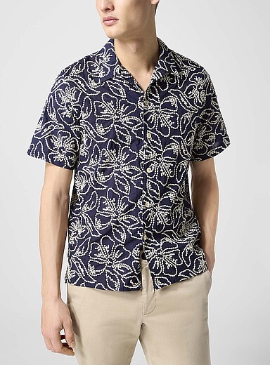 PS Paul Smith Navy/Midnight Blue Embroidered flowers short-sleeve shirt for men