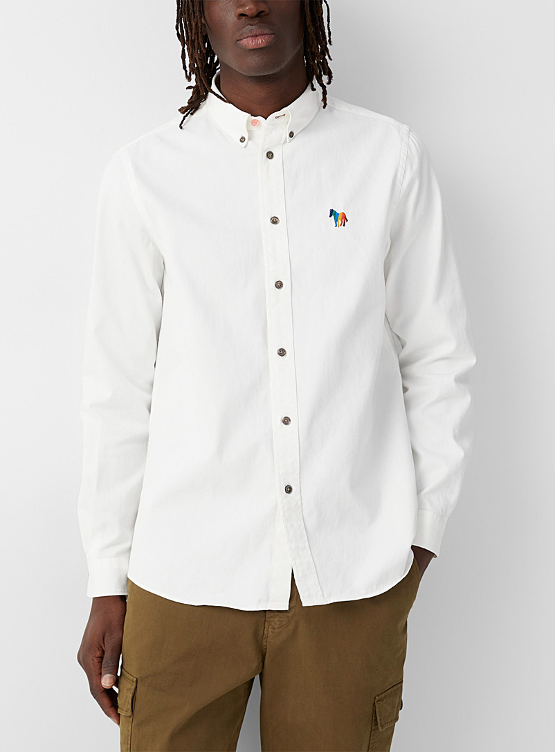 PS Paul Smith White Embroidered zebra twill shirt for men