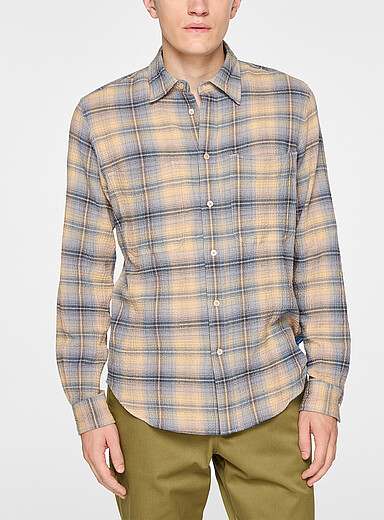 PS Paul Smith Patterned Beige Checkered seersucker shirt for men