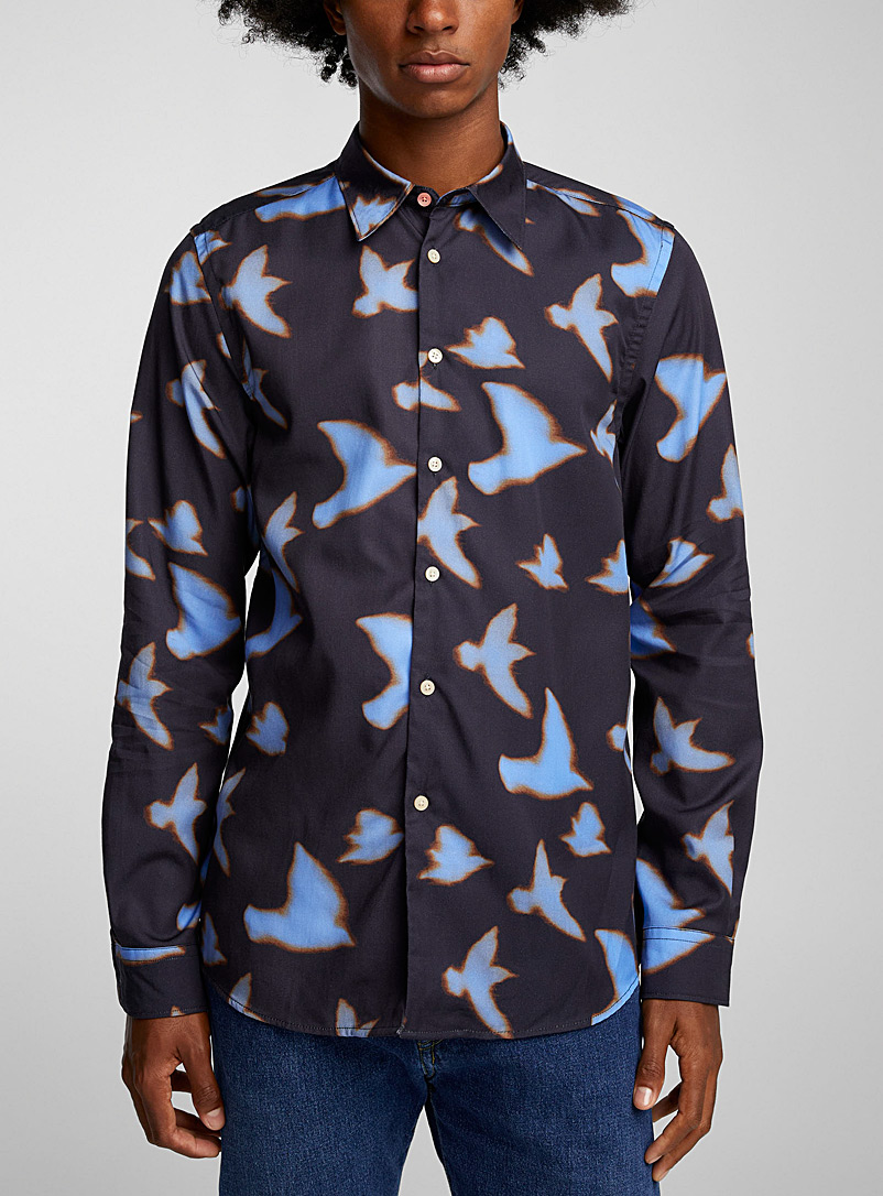 PS Paul Smith Marine Blue Blurry swallows shirt for men