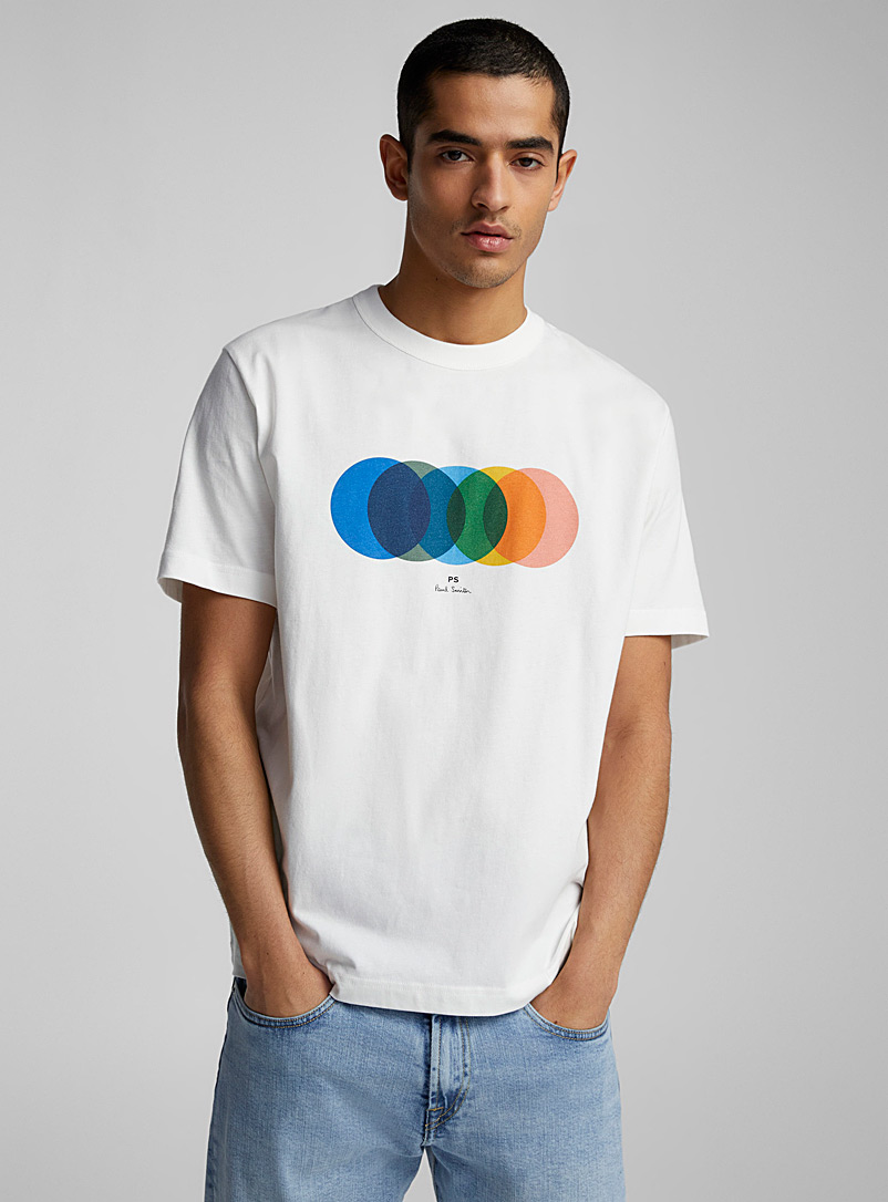 PS Paul Smith White Colourful circles printed T-shirt for men