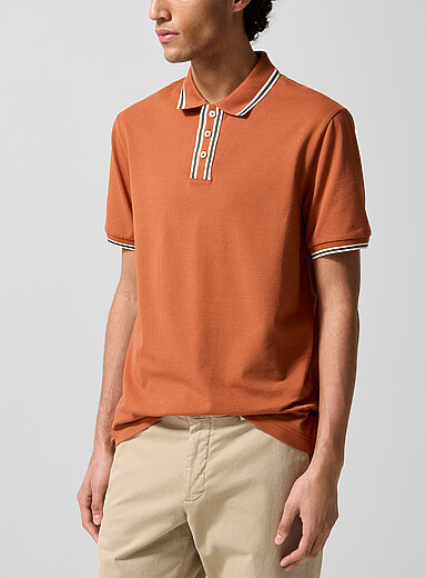PS Paul Smith: Le polo piqu&eacute; bordures ray&eacute;es Orange pour homme