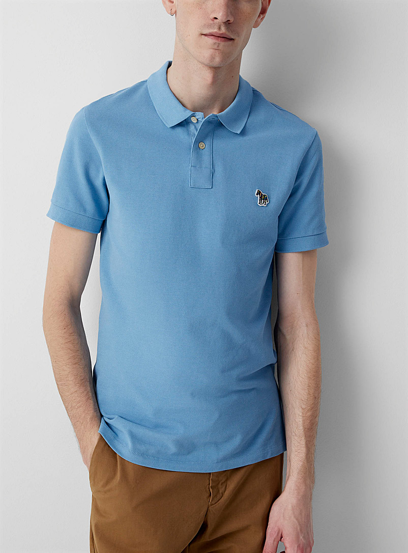 PS Paul Smith Blue Small embroidered zebra blue polo for men