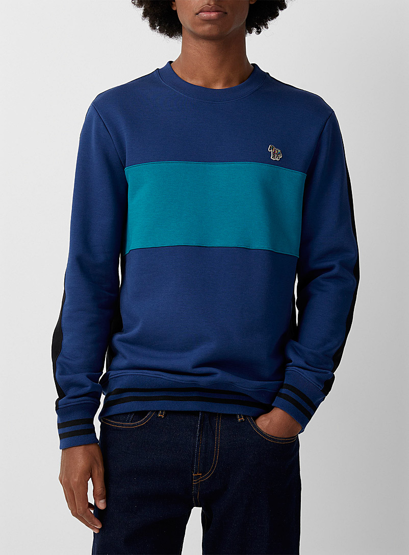PS Paul Smith Marine Blue Accent zebra colour blocks sweatshirt for men
