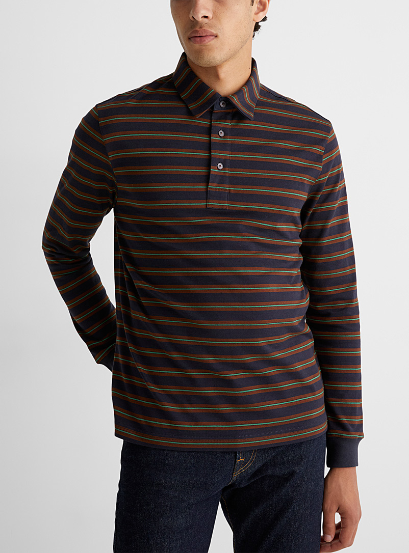 PS Paul Smith Marine Blue Multi-striped long-sleeve polo shirt for men