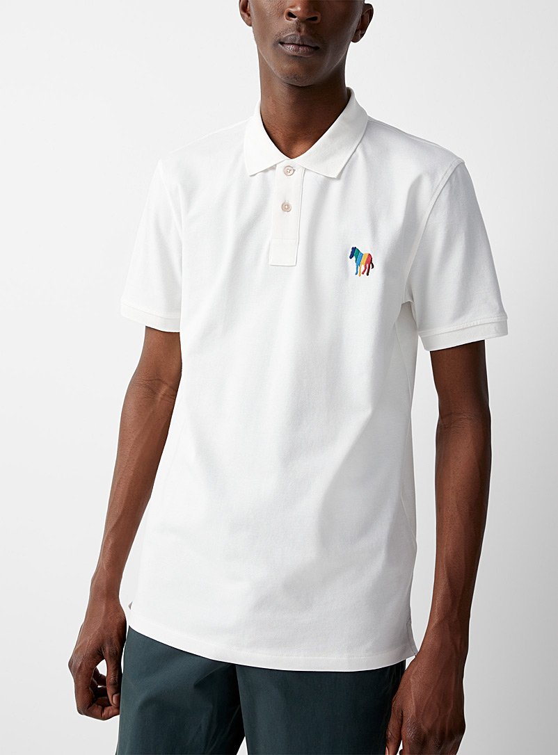 PS Paul Smith White Small embroidered zebra polo for men