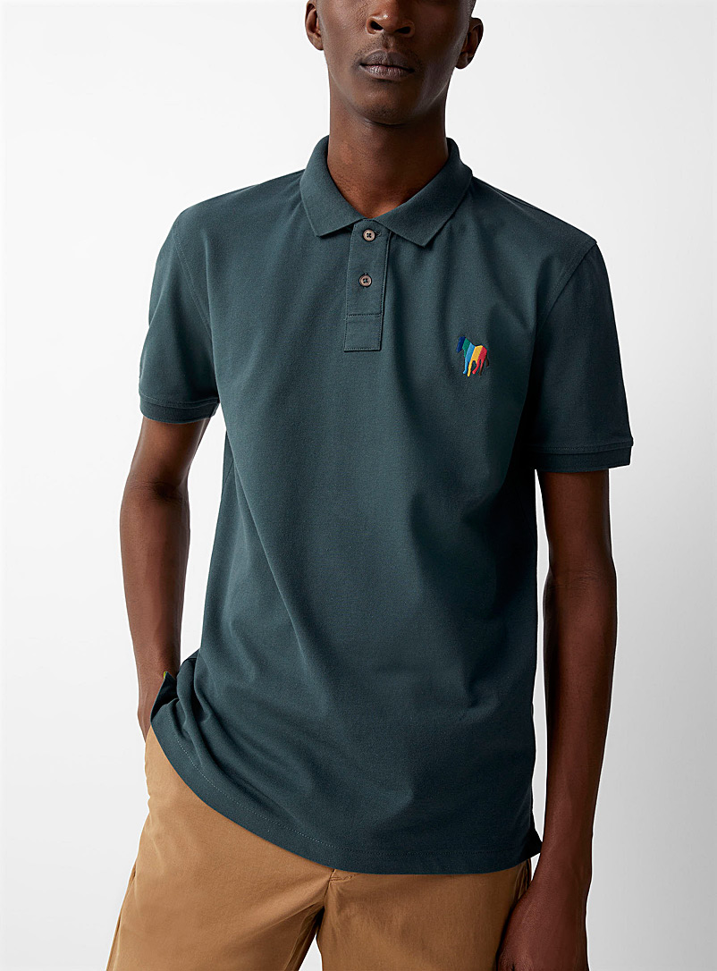 PS Paul Smith Green Small embroidered zebra polo for men