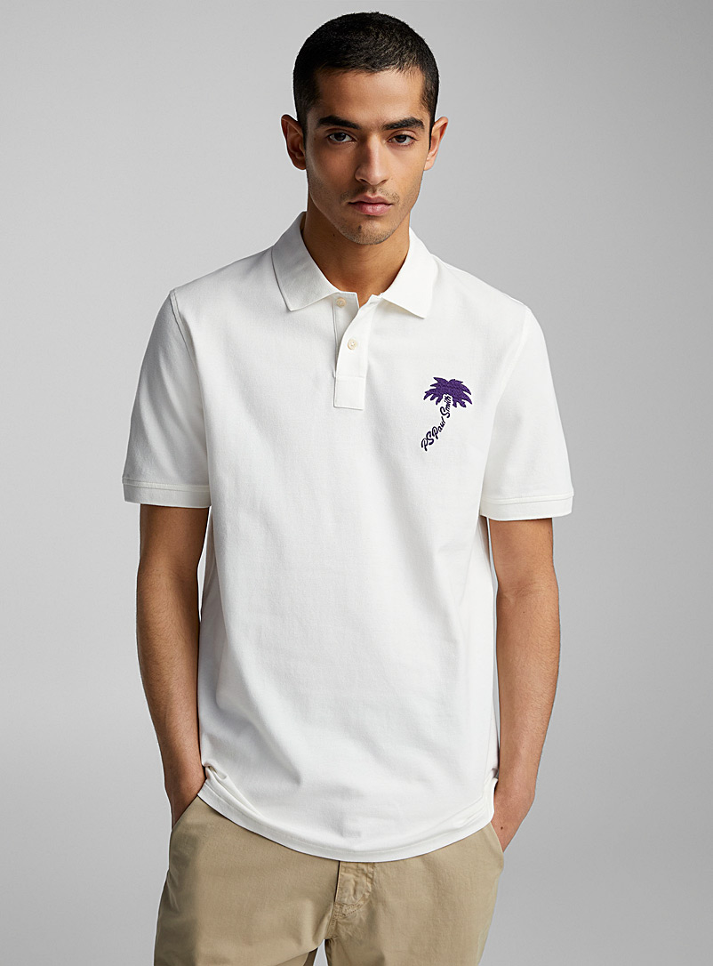 PS Paul Smith White Palm tree embroidery polo shirt for men