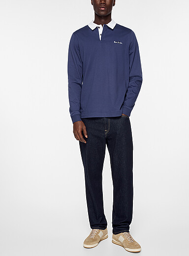 PS Paul Smith Navy/Midnight Blue Contrast collar rugby polo for men