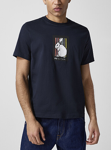 PS Paul Smith Black Striped rabbit print T-shirt for men
