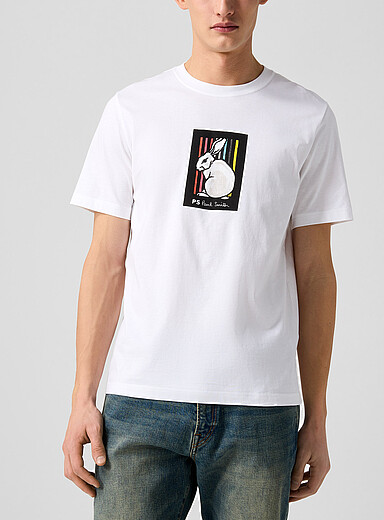 PS Paul Smith: Le t-shirt imprim&eacute; lapin rayures Blanc pour homme