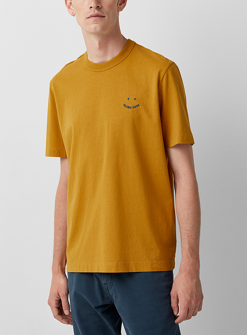 PS Paul Smith Golden Yellow Happy signature embroidered T-shirt for men