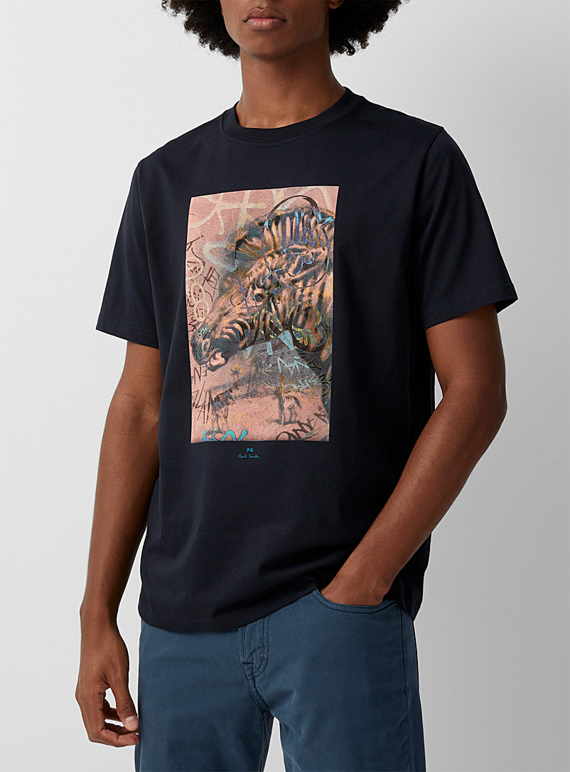 PS Paul Smith Marine Blue Artistic zebra T-shirt for men