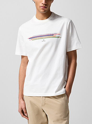 PS Paul Smith: Le t-shirt rayures superpos&eacute;es Blanc cass&eacute; pour homme