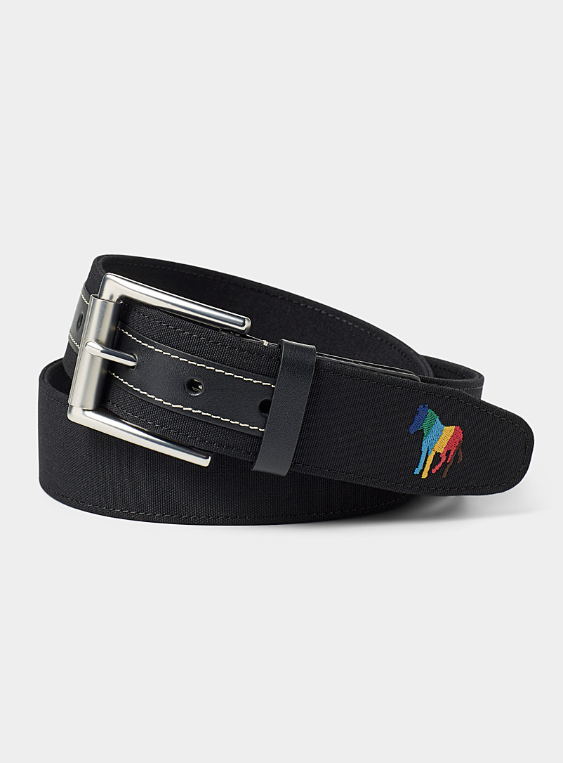 PS Paul Smith: La ceinture tissée zèbre multicolore Noir pour homme