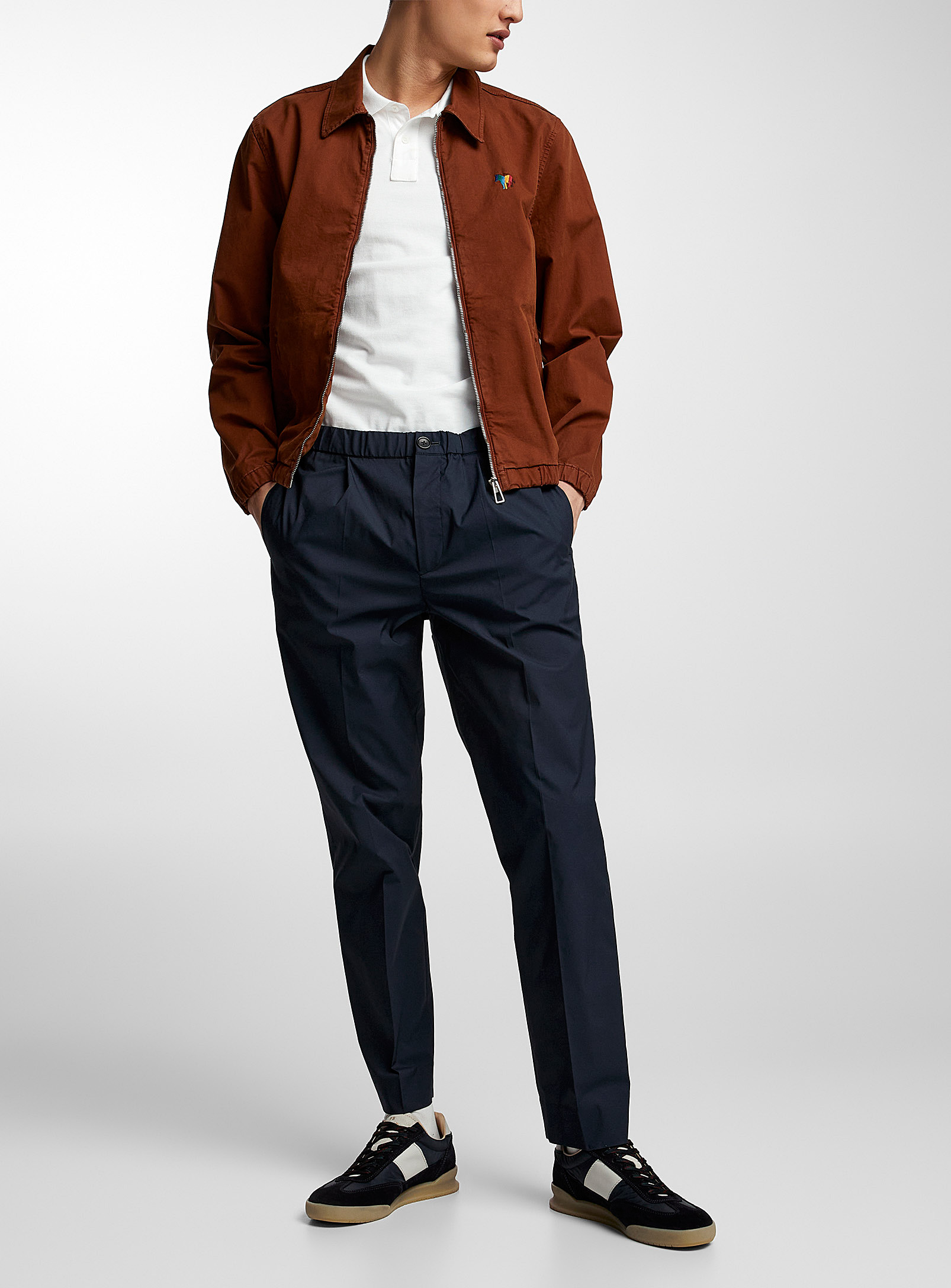 Ps By Paul Smith Elastic Waist Navy Chinos In Marine Blue