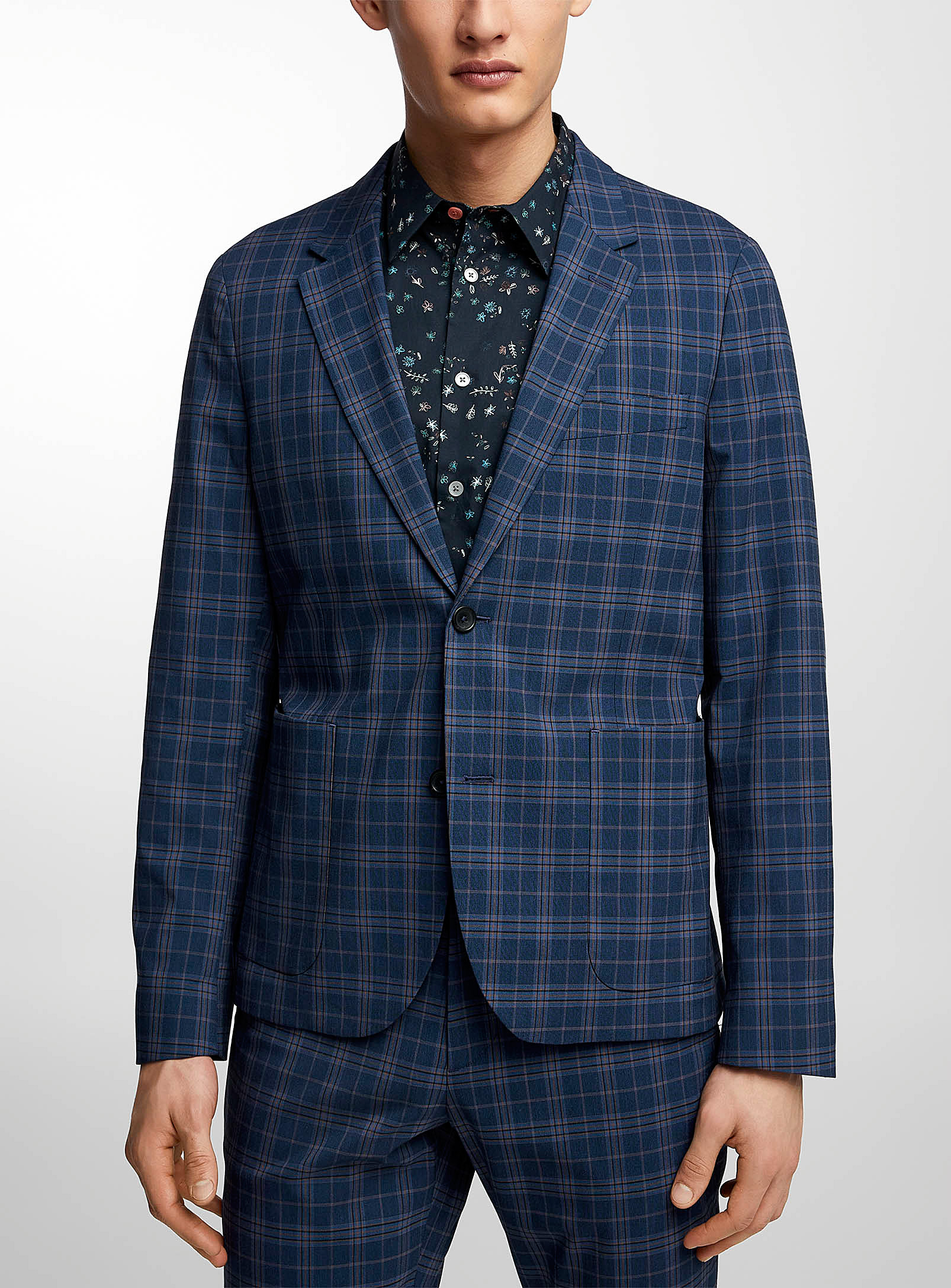 Ps By Paul Smith Checkered Jacket In Marine Blue