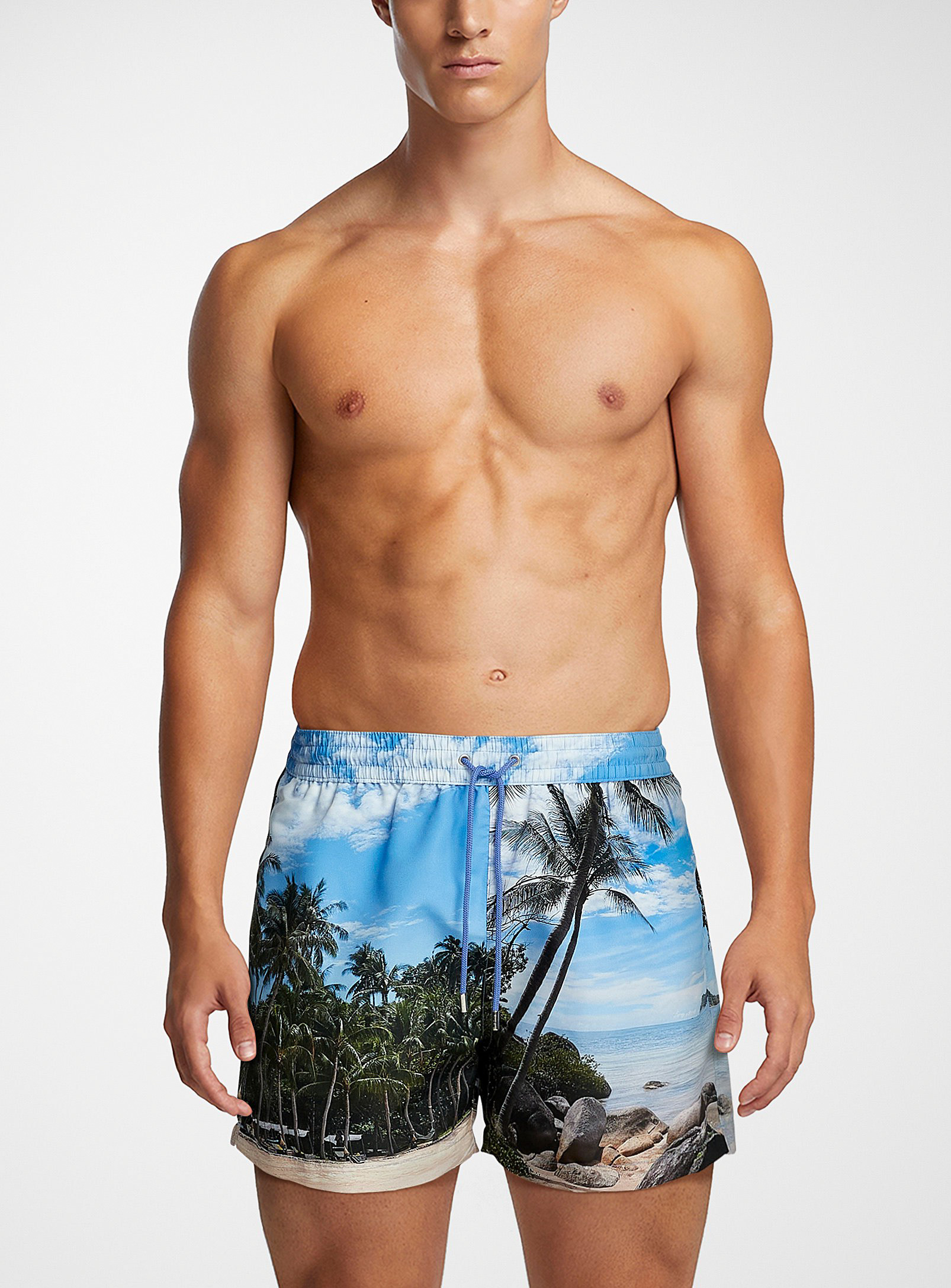 Ps By Paul Smith Paradise Print Swim Trunks In Navy/midnight Blue