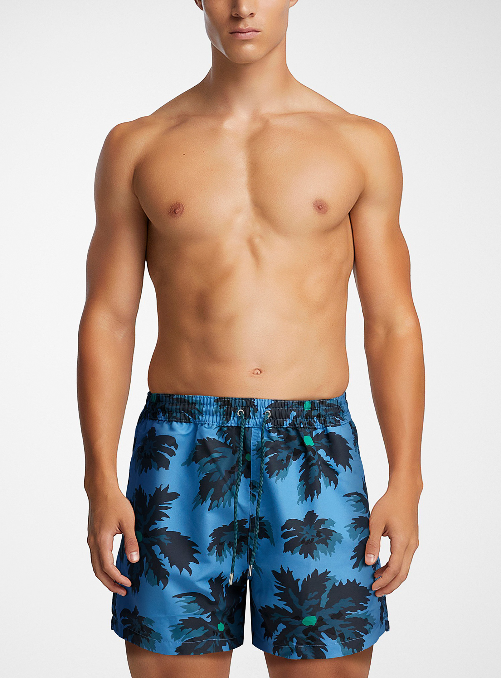 Ps By Paul Smith Palmera Print Swim Trunks In Patterned Blue